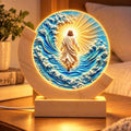 Personalized Jesus Walking on Water Night Light, Engraved Wood Christian Lamp