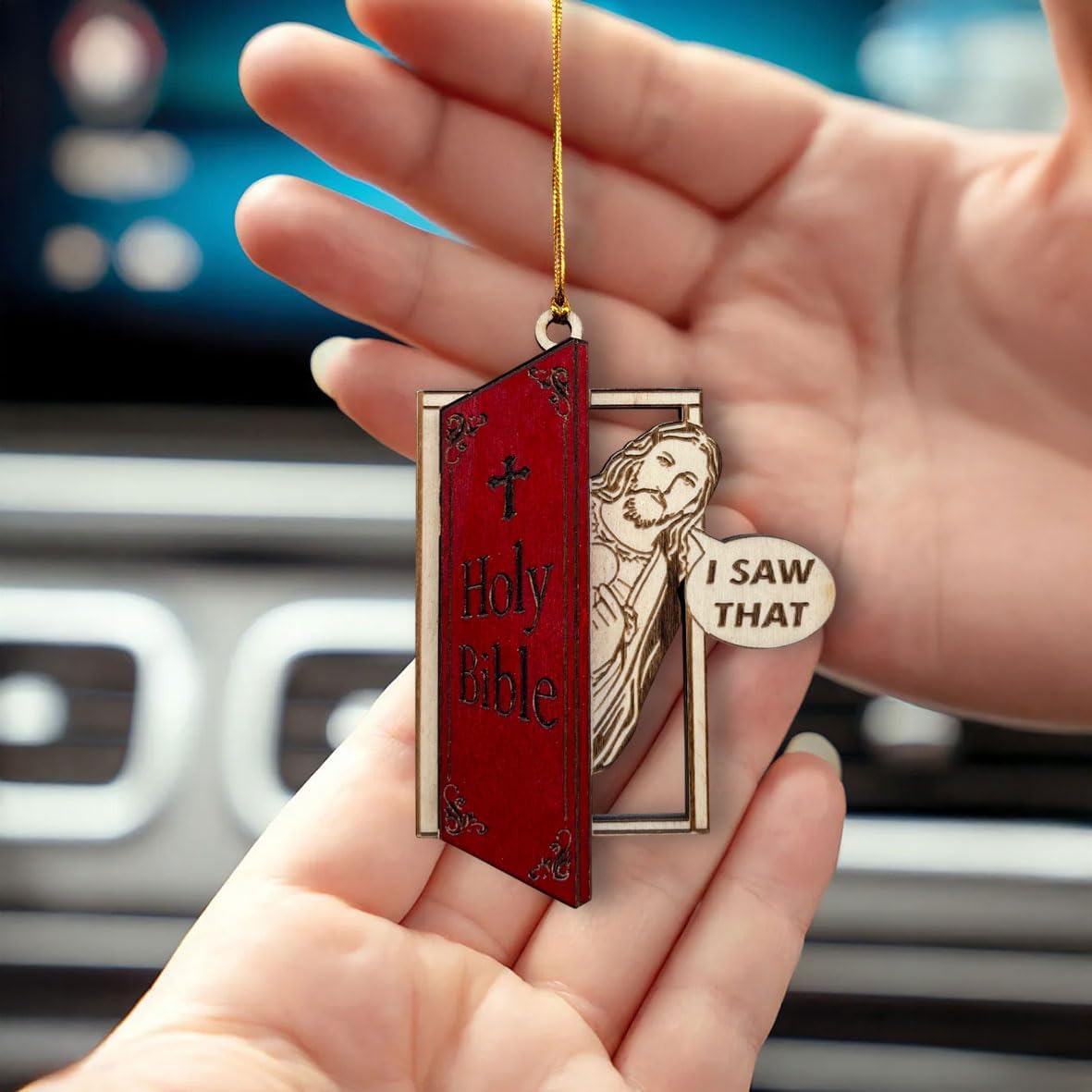 I Saw That Jesus Christmas Ornament – Funny Wooden Christian Tree Decor