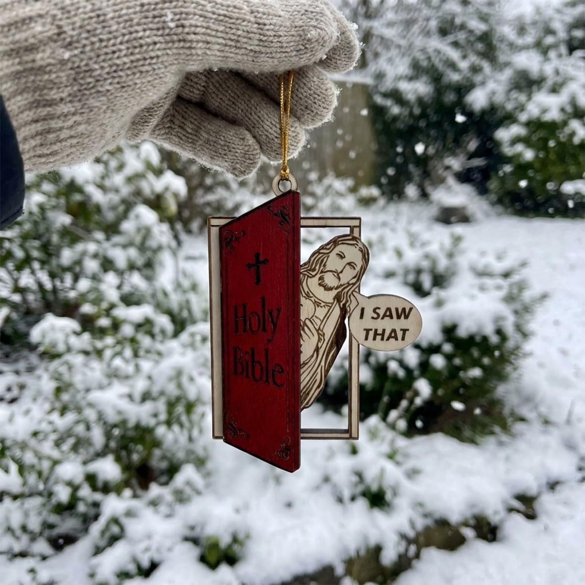 I Saw That Jesus Christmas Ornament – Funny Wooden Christian Tree Decor