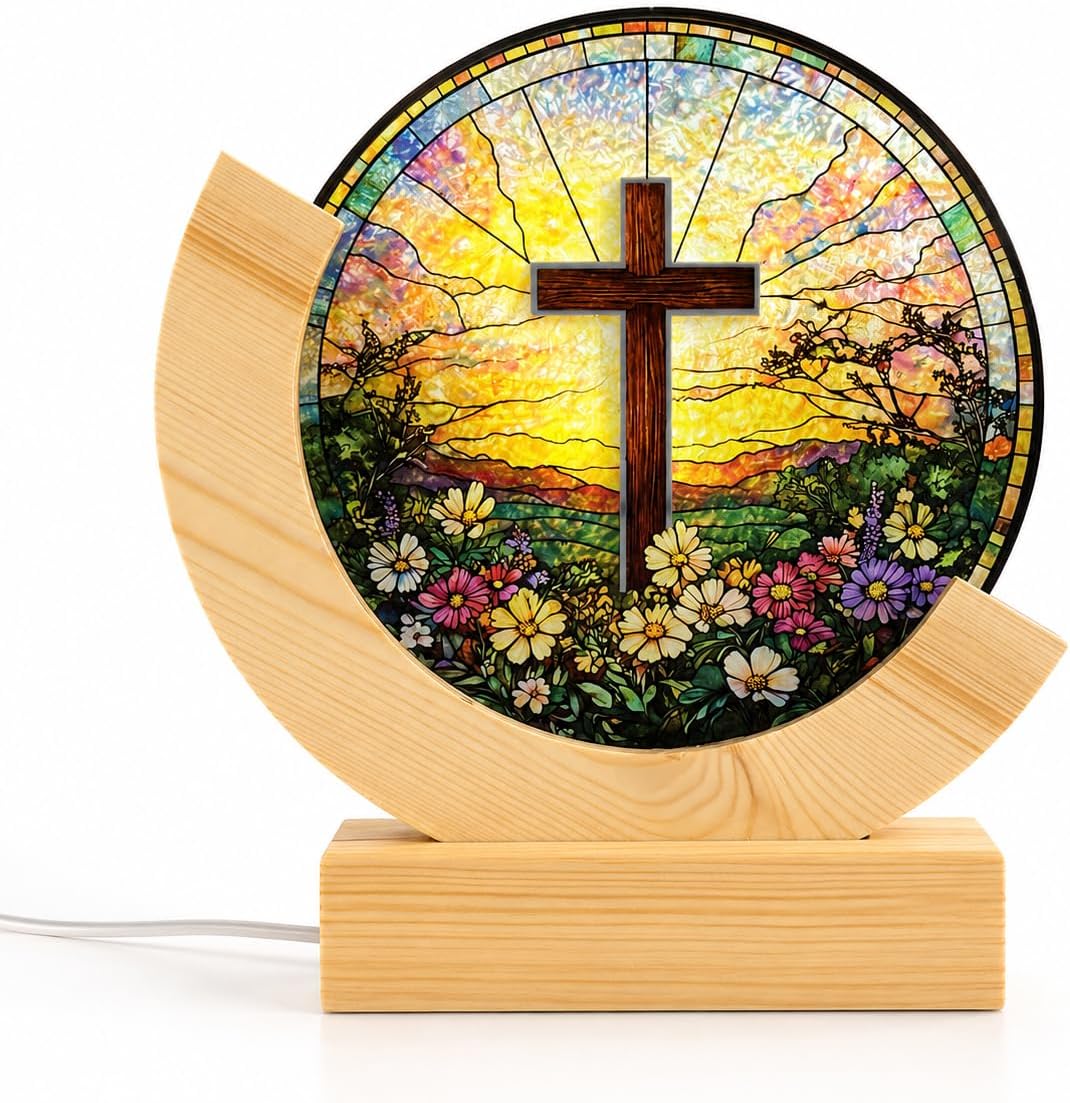 Christian cross stained glass night light