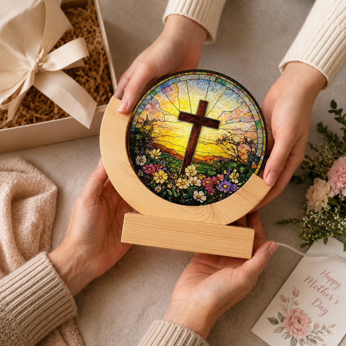 Stained glass cross night light