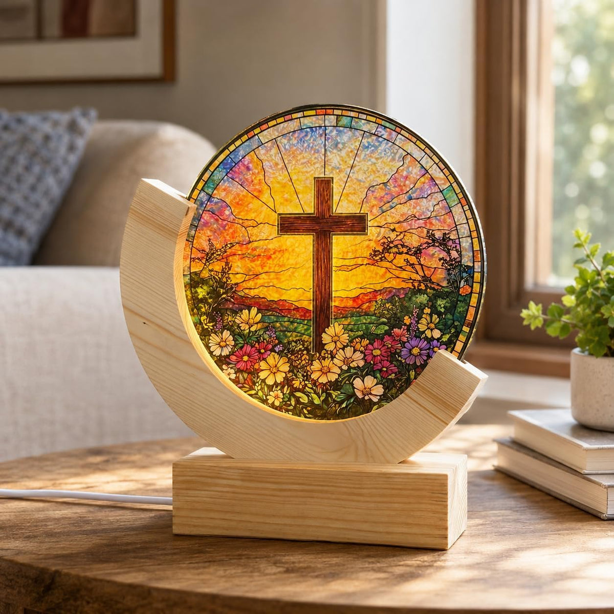 Stained glass cross night light