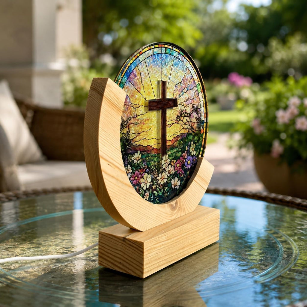 Stained glass cross night light