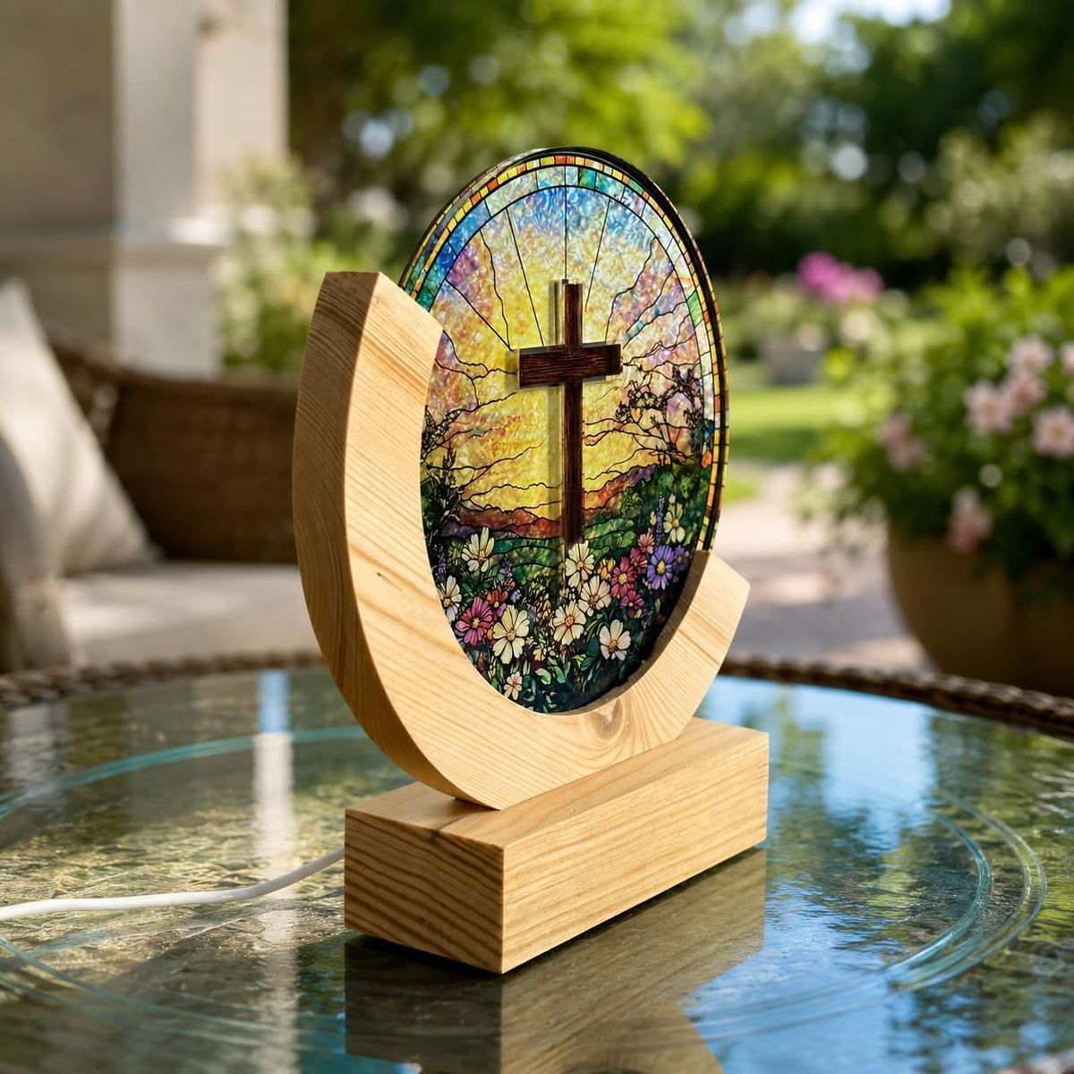 Stained glass cross night light