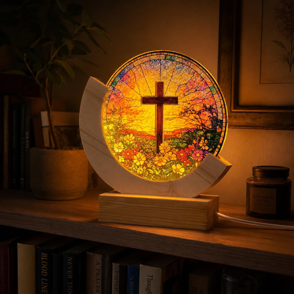 Stained glass cross night light