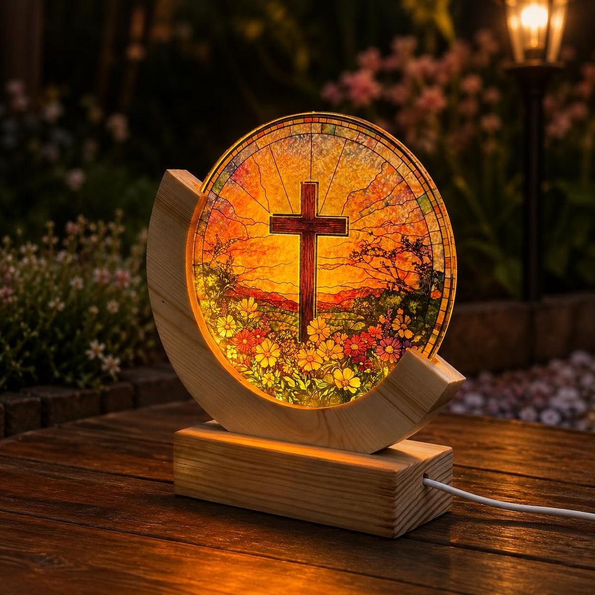 Stained glass cross night light