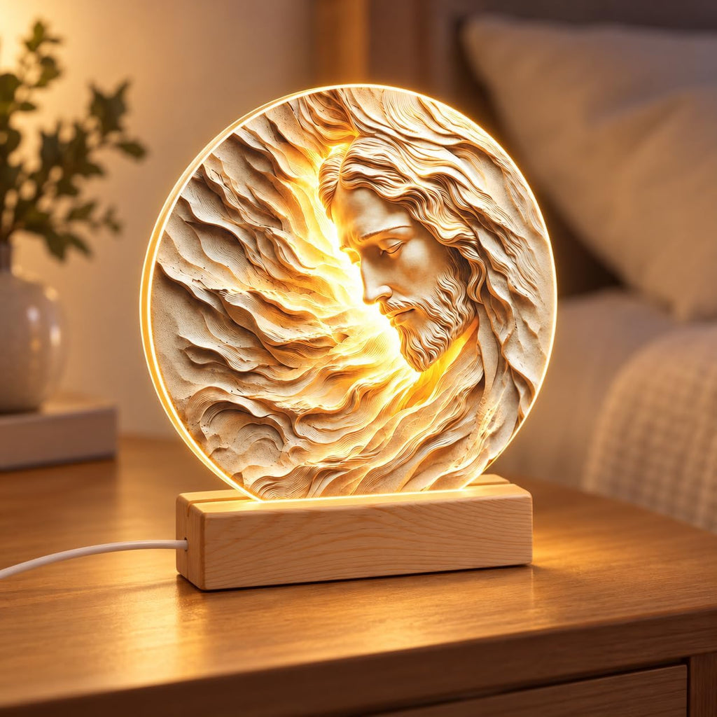 Jesus LED night light with wooden base