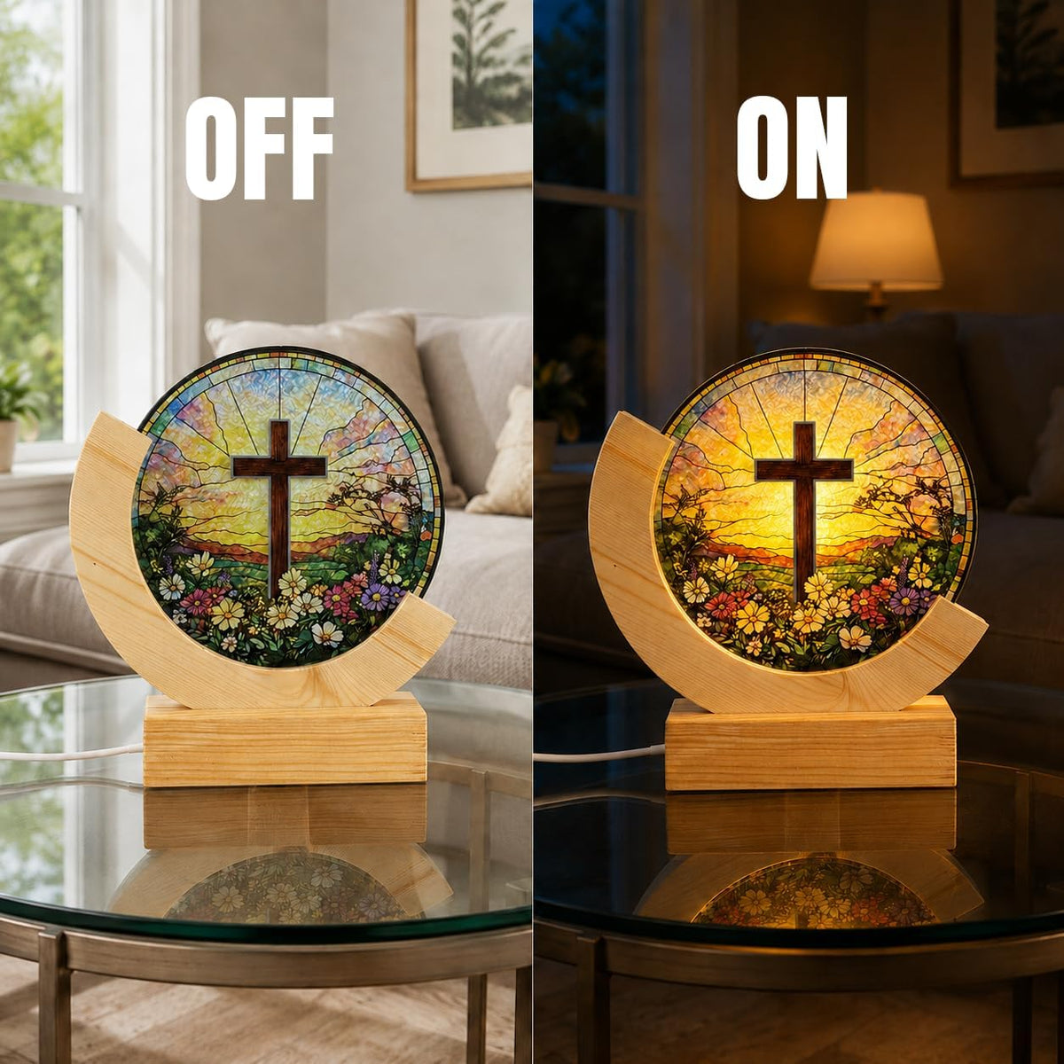 Stained glass cross night light