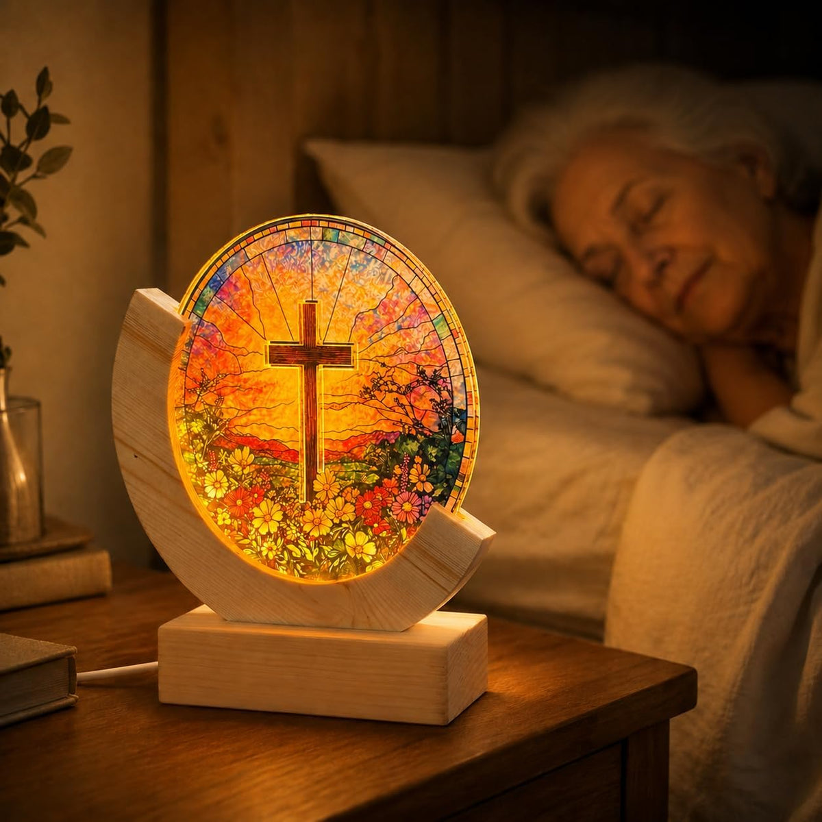 Stained glass cross night light